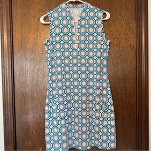 Tail Sleeveless Geometric Mini Dress in Teal and Peach